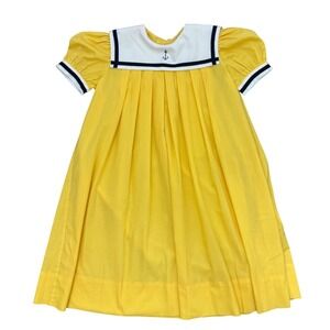 Linda Lee Kids Yellow Sailor Dress Anchor Nautical Pleated Size 7